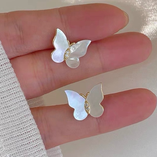Vividom✧ 仙氣蝴蝶耳環 金色銀色 天然貝殼 純銀耳針-規格圖4