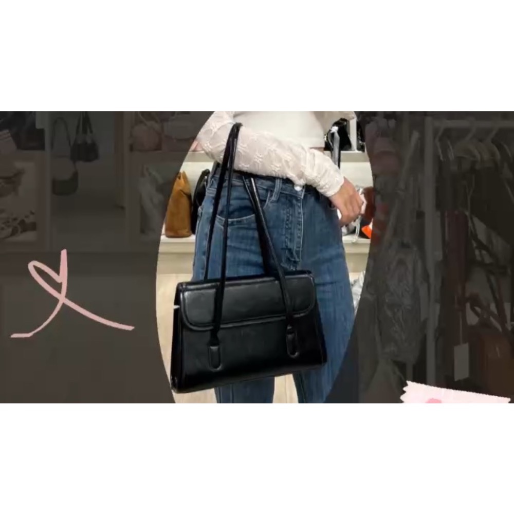 V+ ACC✦ 復古氛圍翻蓋托特包 肩背包 手提包 黑 咖-細節圖2