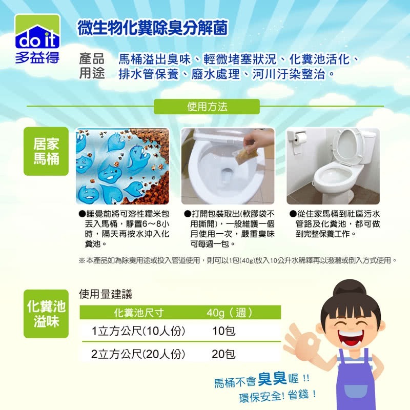 多益得 微生物化糞除臭分解菌 40g強力型(馬桶管路清潔除臭)👉試用包一包系統堵塞 減少化糞池抽運的頻率 改善沼氣異味-細節圖4