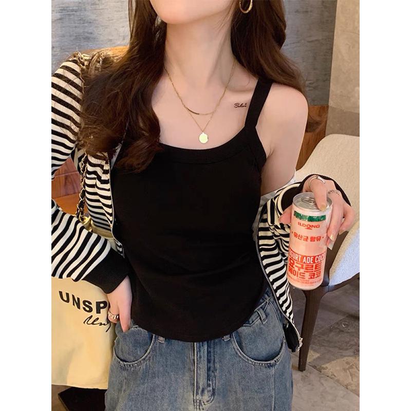 美式復古無袖吊帶背心女秋季2023新款修身顯瘦帶胸墊內搭打底上衣 細肩帶保暖背心 上班族時尚穿搭  邂逅好身材 711-細節圖2