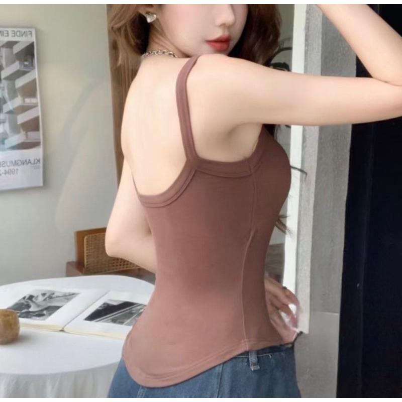 美式復古無袖吊帶背心女秋季2023新款修身顯瘦帶胸墊內搭打底上衣 細肩帶保暖背心 上班族時尚穿搭  邂逅好身材 711-細節圖3