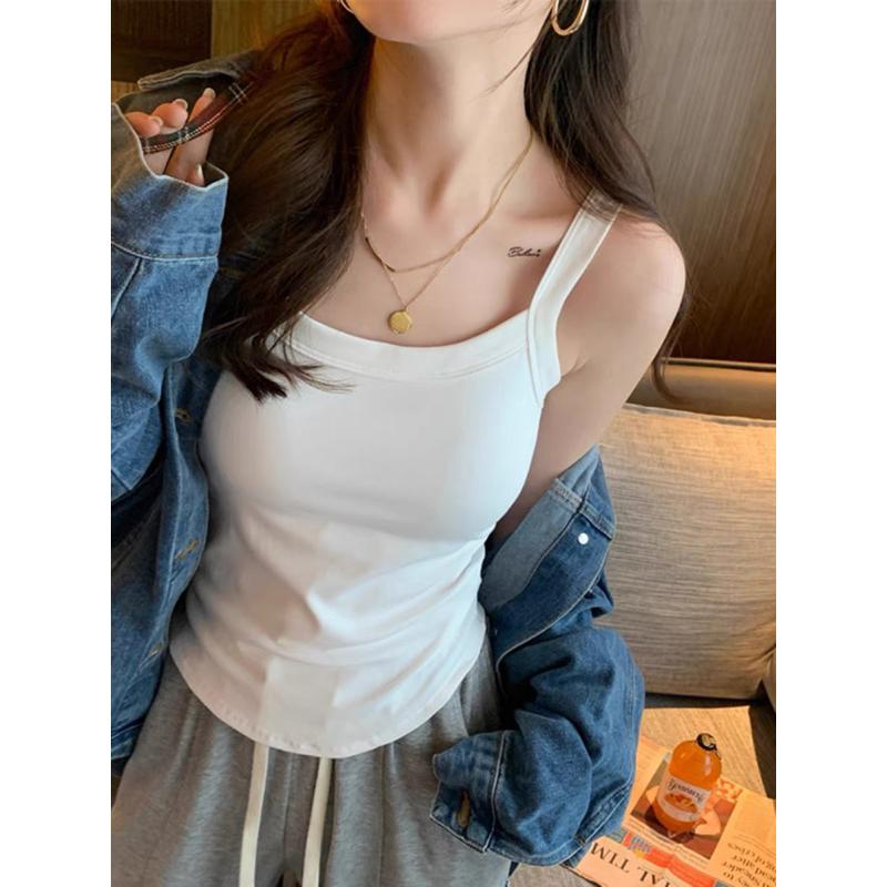 美式復古無袖吊帶背心女秋季2023新款修身顯瘦帶胸墊內搭打底上衣 細肩帶保暖背心 上班族時尚穿搭  邂逅好身材 711-細節圖7