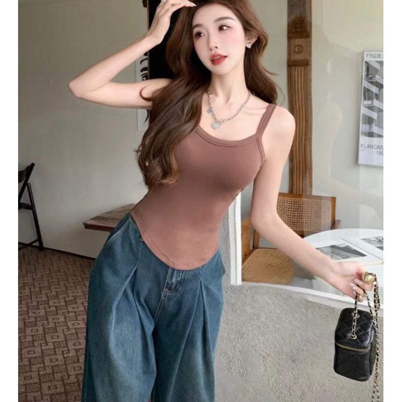 美式復古無袖吊帶背心女秋季2023新款修身顯瘦帶胸墊內搭打底上衣 細肩帶保暖背心 上班族時尚穿搭  邂逅好身材 711-細節圖8