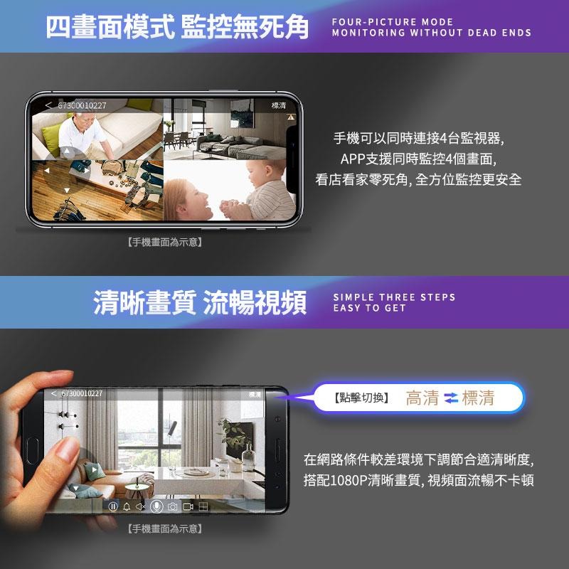 鴻嘉源 VS6監視器 多人觀看 視訊門鈴 分割四畫面 反向呼叫 智能追蹤 雙向對講 紅外夜視 APP操控攝影機-細節圖4