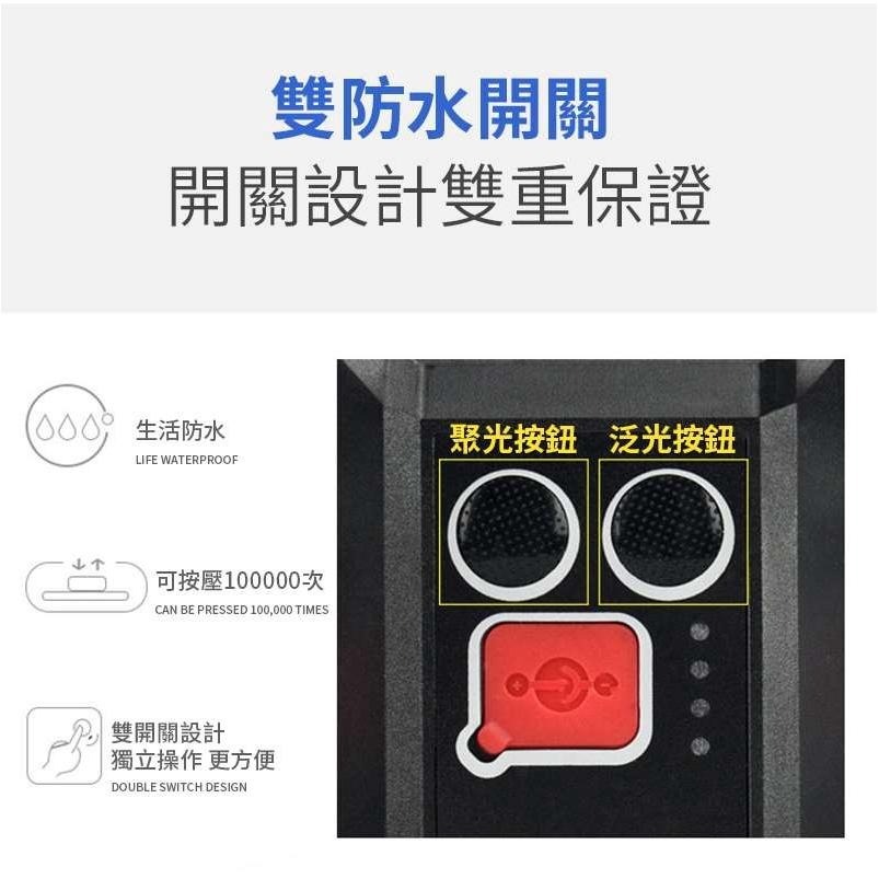 【限時購】 100W手持式戶外探照燈 L9多功能探照燈 電量顯示 雙開關 L2燈珠 露營照明 車用警示燈 USB充電-細節圖9