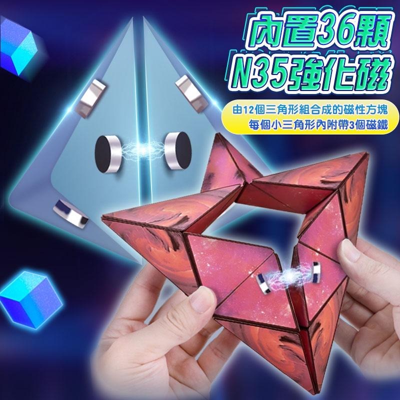 鴻嘉源 3D立體磁性解壓魔方 多款任選變換外觀 紓壓玩具 立體幾何圖案 魔術方塊 兒童玩具 磁性魔方-細節圖5