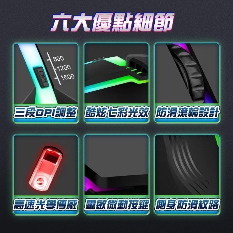 【HJY】 HL1減壓辦公滑鼠 三段DPI 炫光RGB 人體工學設計 久用不酸 商務有線滑鼠 USB滑鼠 遊戲滑鼠-細節圖3