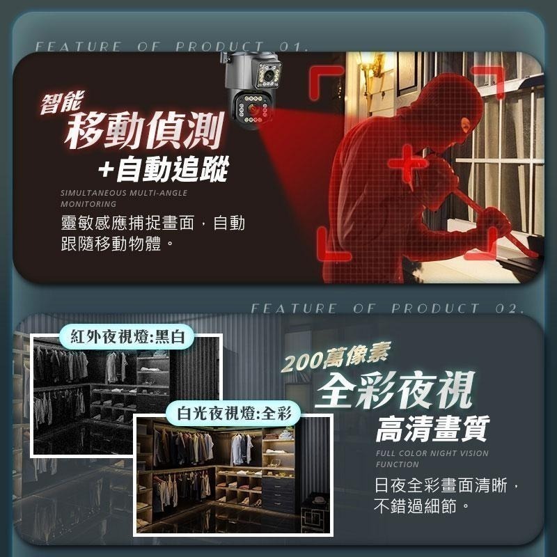 【HJY】 全台獨創-RK7雙鏡頭監視器  一台抵兩台 全彩夜視 戶外監視器 攝影機 網路監視器-細節圖9