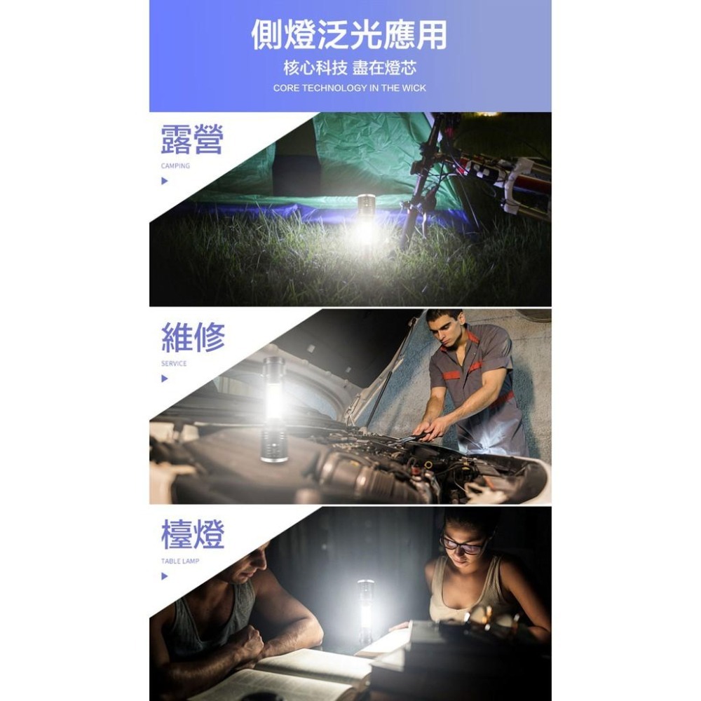 【HJY】L3手電筒 鋁合金手電筒 強光LED三段調光 大容量電池 USB充電 COB強光側燈 方便攜帶快速散熱-細節圖9