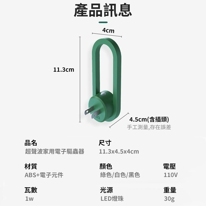 【7-ELEVEN 門市團購】超聲波家用夜燈型電子驅蟲器U6(2入組) 驅蚊/驅鼠/感光小夜燈-細節圖10
