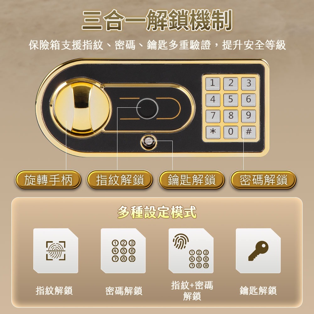 指紋密碼鑰匙保險箱JW1-20CM-細節圖2