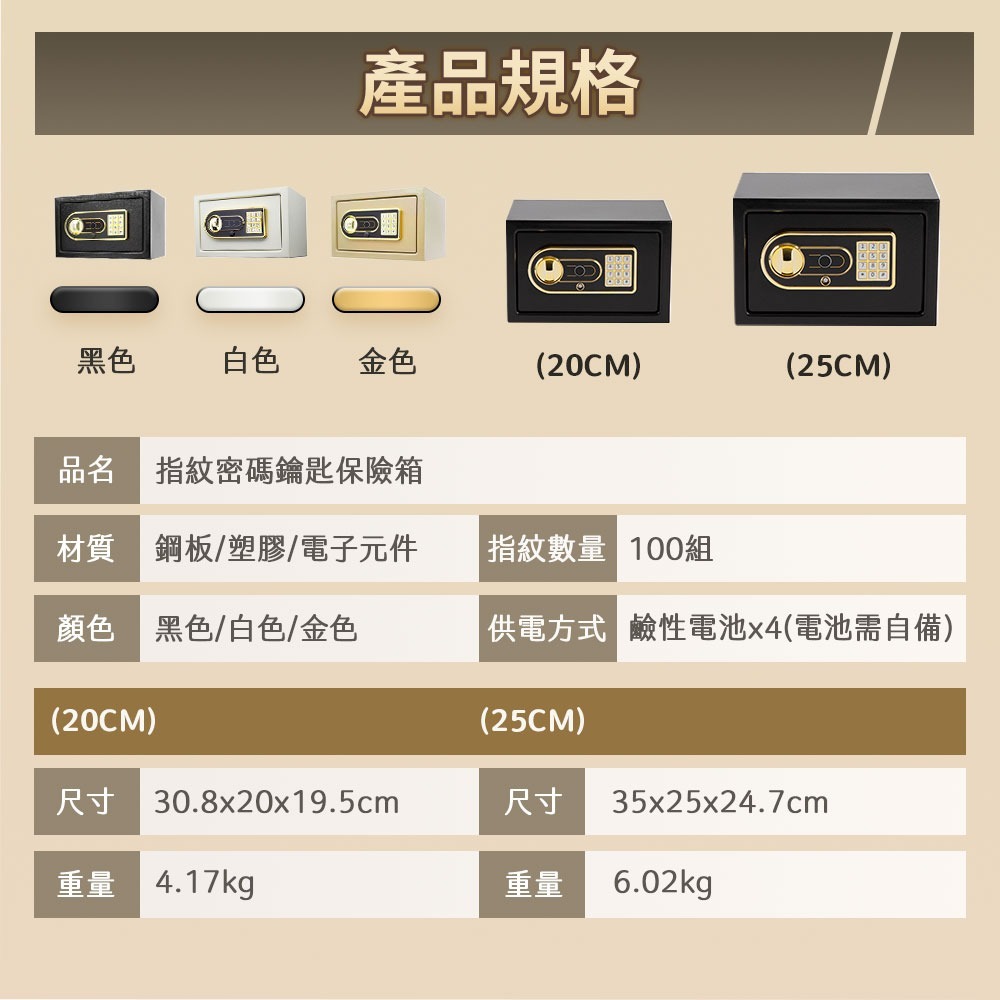 指紋密碼鑰匙保險箱JW1-20CM-細節圖11