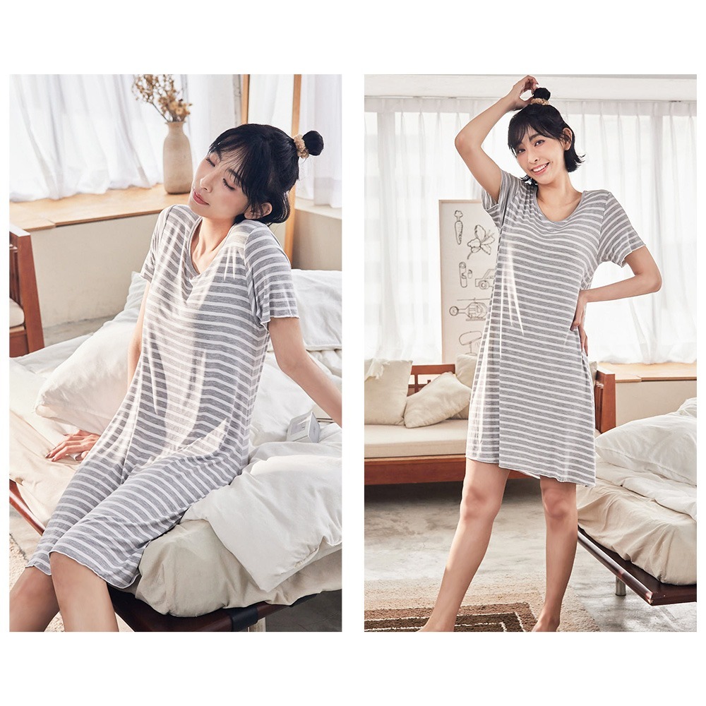 莫代爾條紋附胸墊居家裙-4色可選-細節圖6