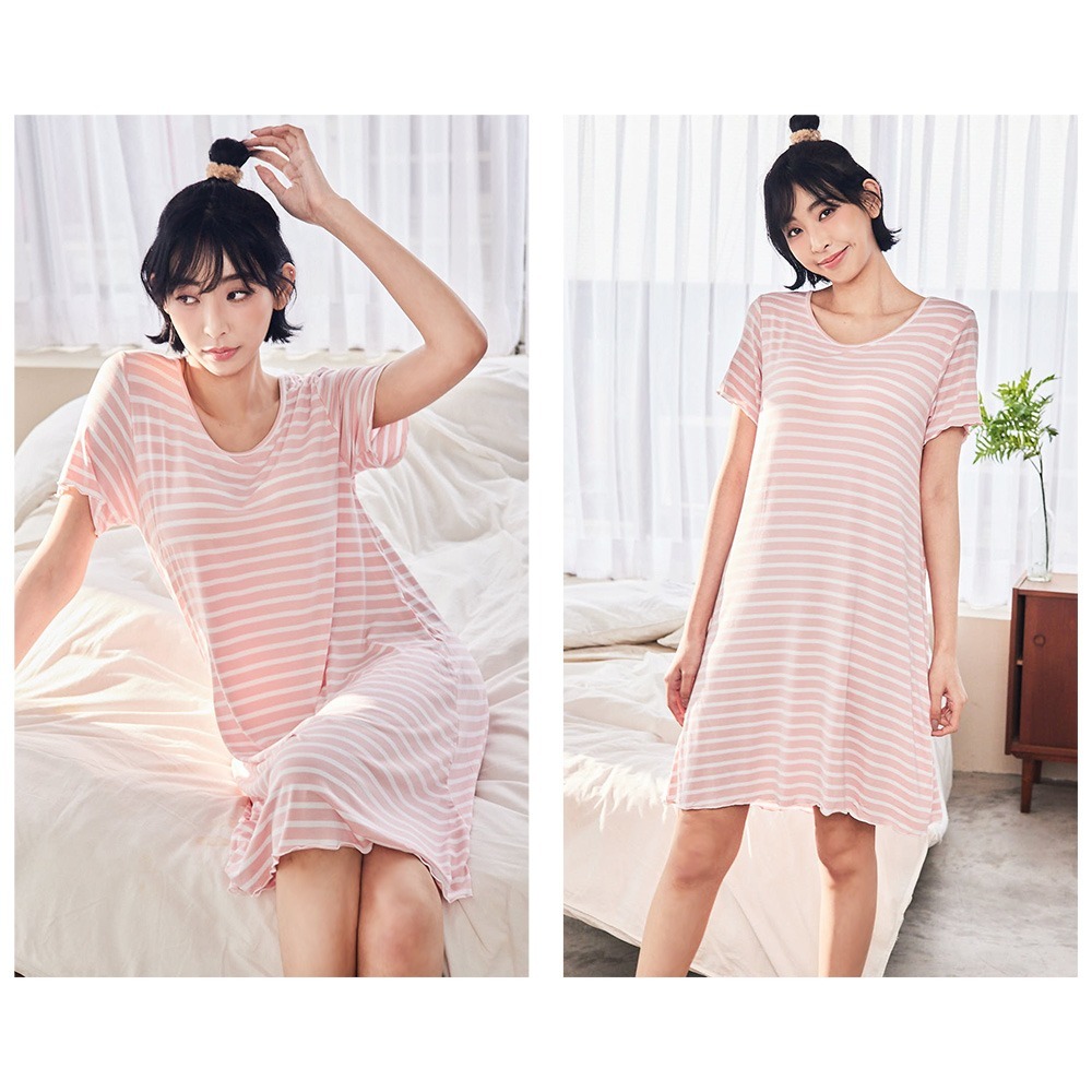 莫代爾條紋附胸墊居家裙-4色可選-細節圖7