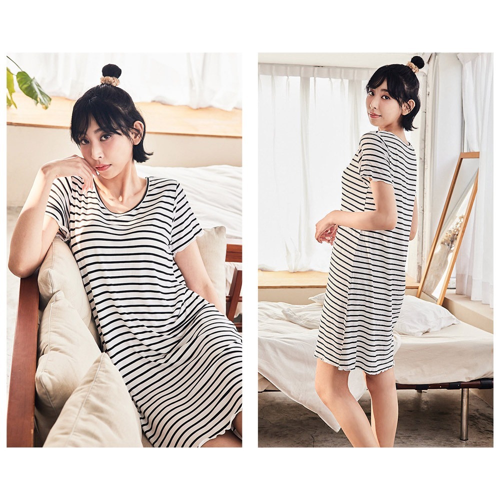 莫代爾條紋附胸墊居家裙-4色可選-細節圖8