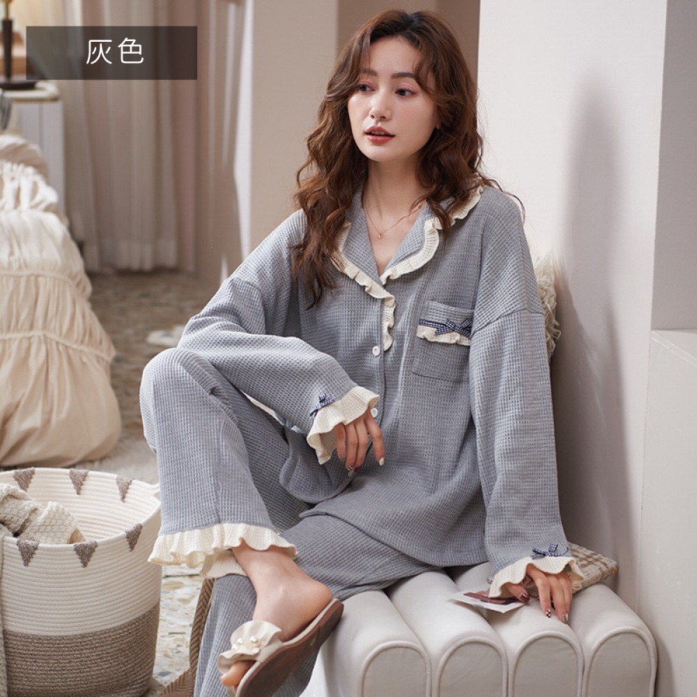 華夫格寬襬大碼長袖居家睡衣-多色可選-規格圖10