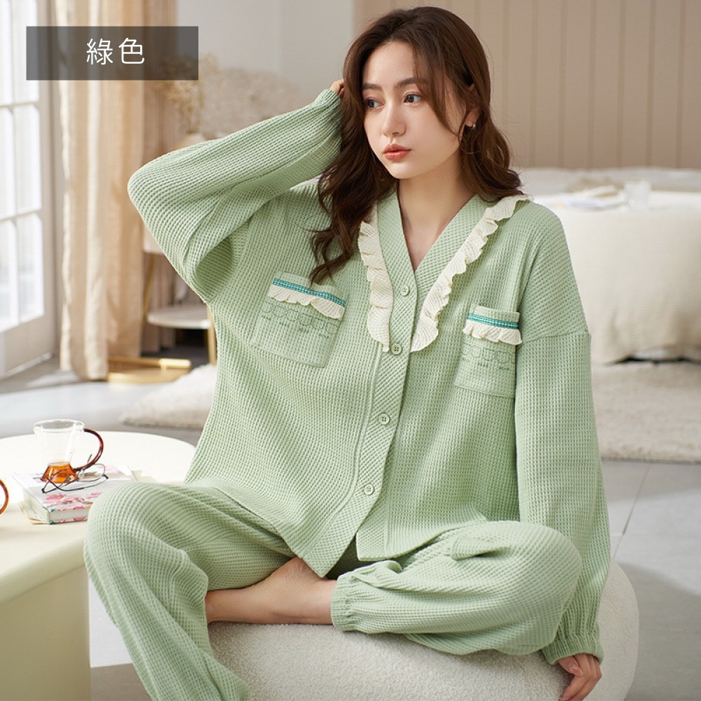 華夫格寬襬大碼長袖居家睡衣-多色可選-規格圖10