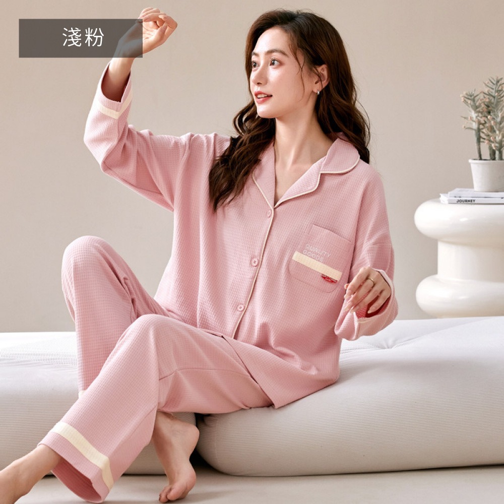 華夫格寬襬大碼長袖居家睡衣-多色可選-規格圖10