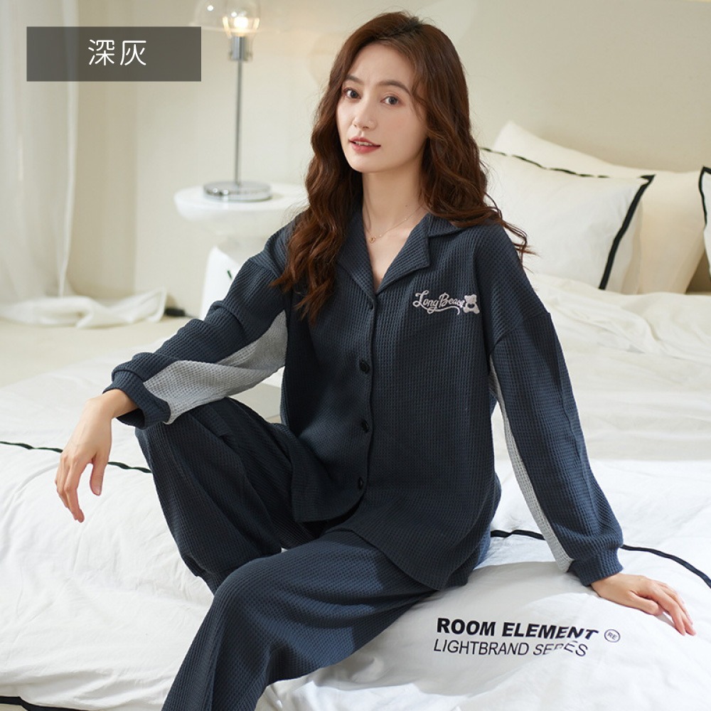 華夫格寬襬大碼長袖居家睡衣-多色可選-規格圖10