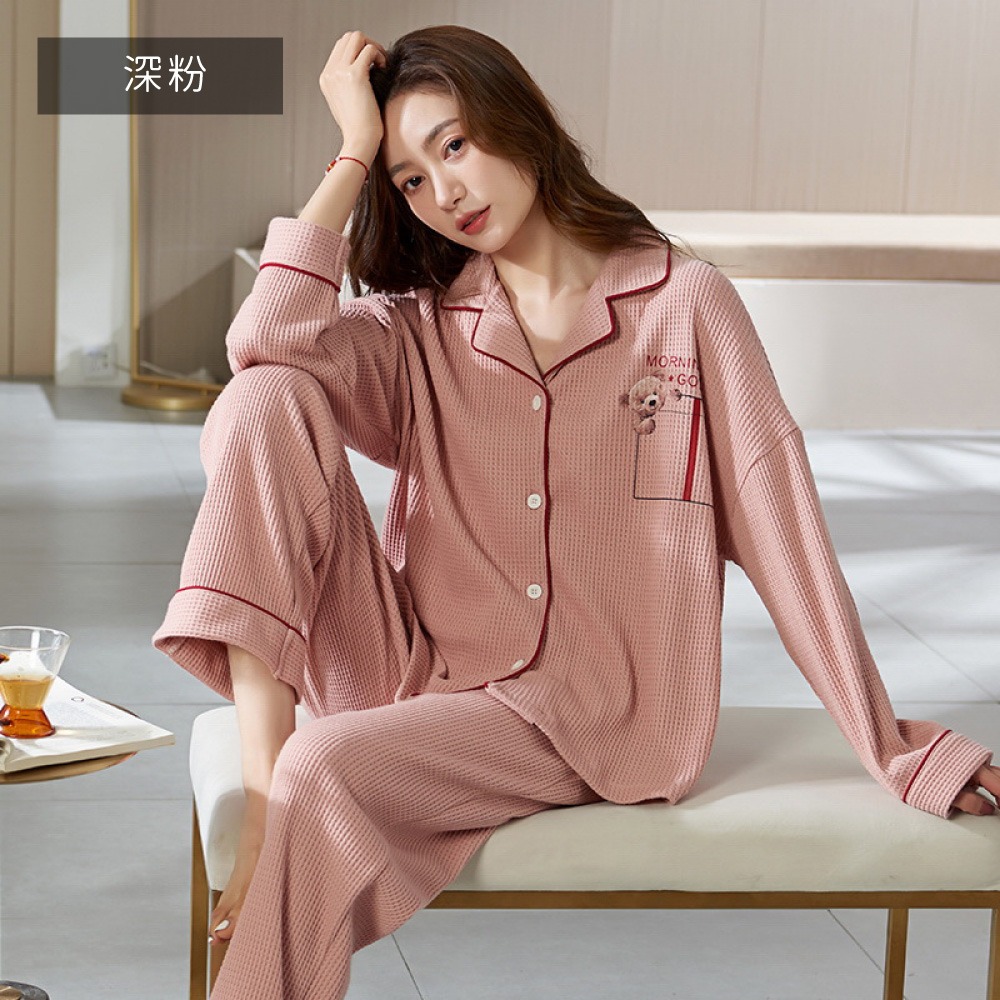 華夫格寬襬大碼長袖居家睡衣-多色可選-規格圖10