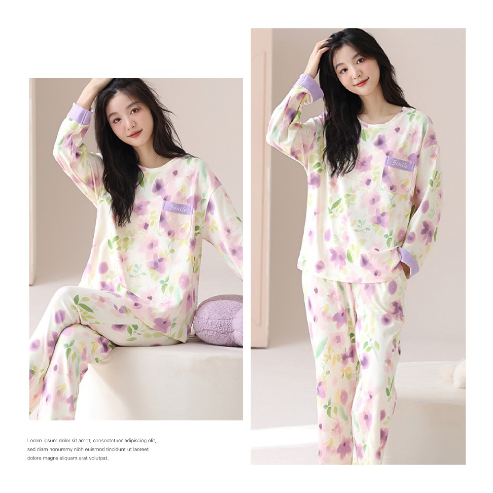 美妍花系日常長袖居家睡衣-5色可選-細節圖6