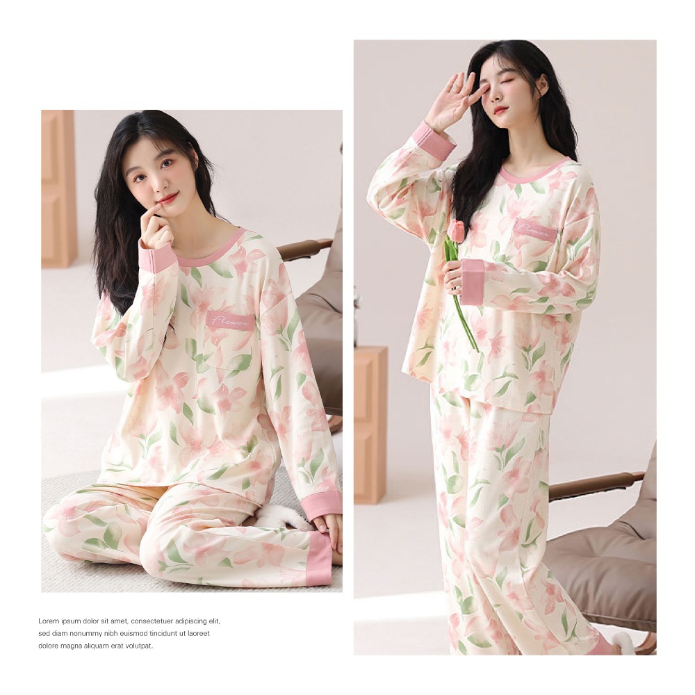 美妍花系日常長袖居家睡衣-5色可選-細節圖7