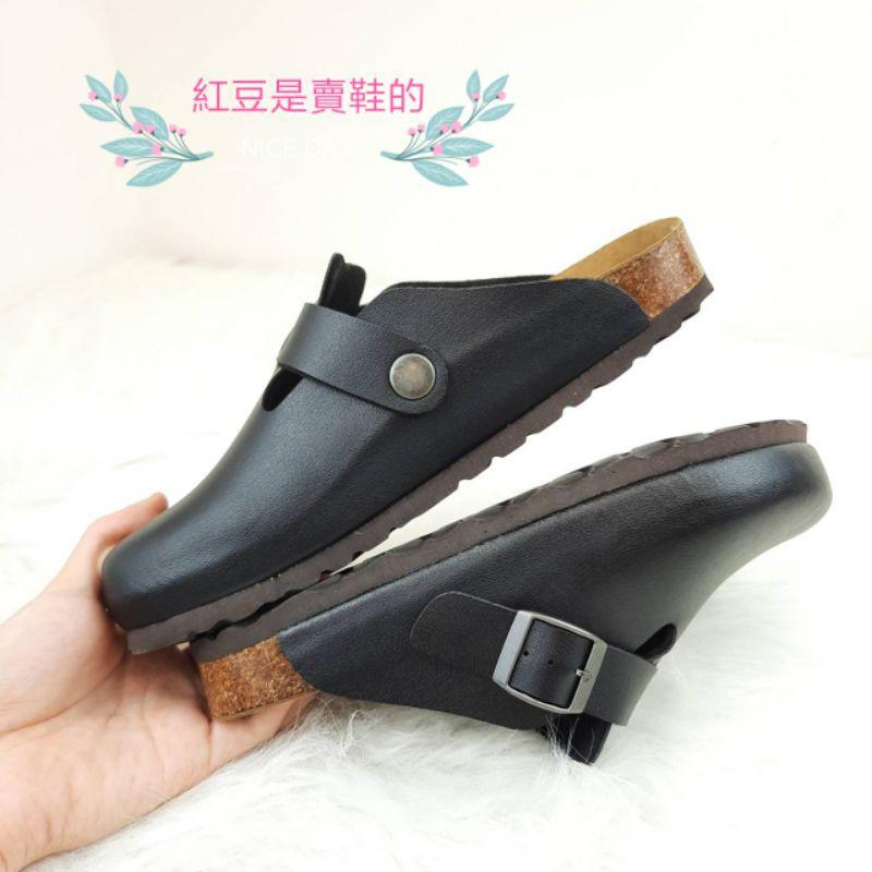 <紅豆是賣鞋的>女款前包後空懶人鞋🇹🇼台灣製造穆鞋鞋、真皮鞋墊透氣舒適拖鞋-細節圖2