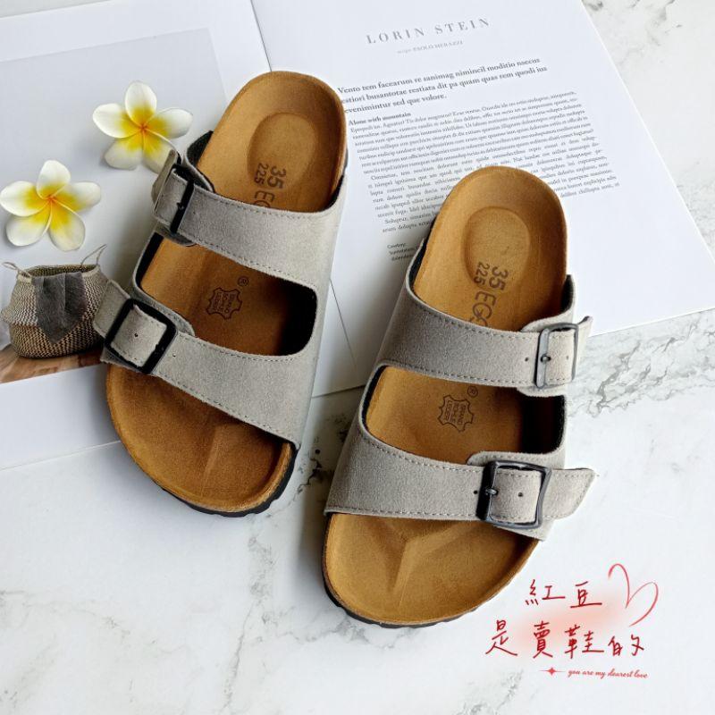 <紅豆是賣鞋的>🫰小編超推新色雙扣拖鞋、🇹🇼台灣手工製作拖鞋、👍中底牛皮+專利舒軟墊、高CP值平底拖鞋、百搭款-細節圖2