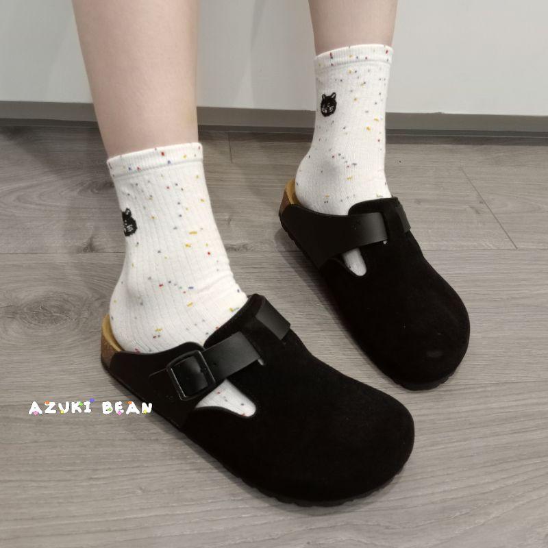 <紅豆是賣鞋的>女生黑皮拼黑絨穆勒鞋、🇹🇼製造優質百搭懶人鞋、中底牛皮吸汗+舒軟墊前包後空拖鞋-細節圖2