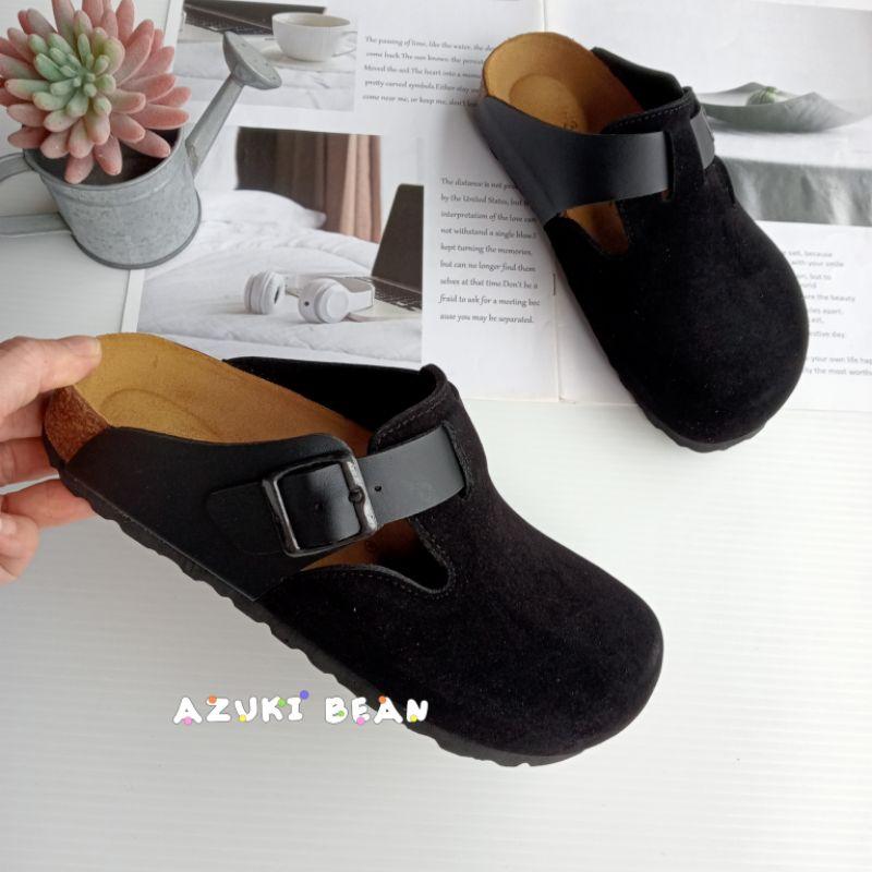 <紅豆是賣鞋的>女生黑皮拼黑絨穆勒鞋、🇹🇼製造優質百搭懶人鞋、中底牛皮吸汗+舒軟墊前包後空拖鞋-細節圖3