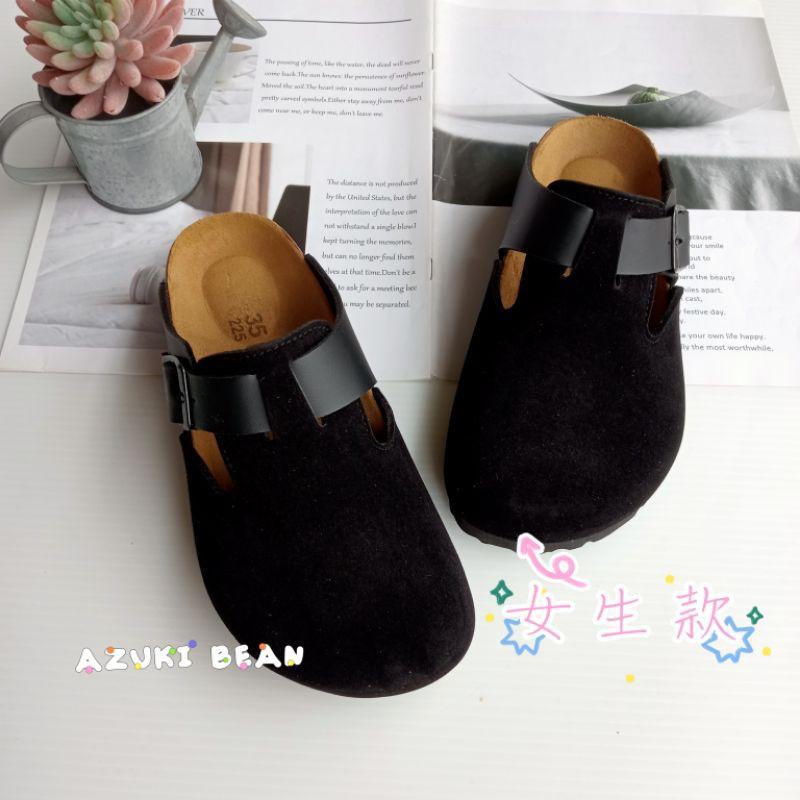 <紅豆是賣鞋的>女生黑皮拼黑絨穆勒鞋、🇹🇼製造優質百搭懶人鞋、中底牛皮吸汗+舒軟墊前包後空拖鞋-細節圖5