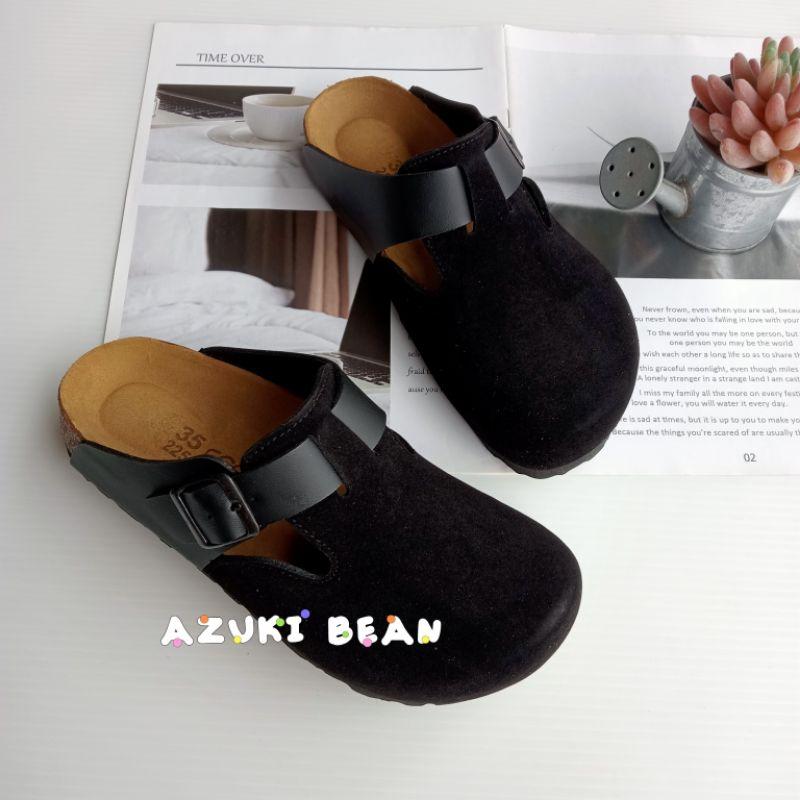 <紅豆是賣鞋的>女生黑皮拼黑絨穆勒鞋、🇹🇼製造優質百搭懶人鞋、中底牛皮吸汗+舒軟墊前包後空拖鞋-細節圖7