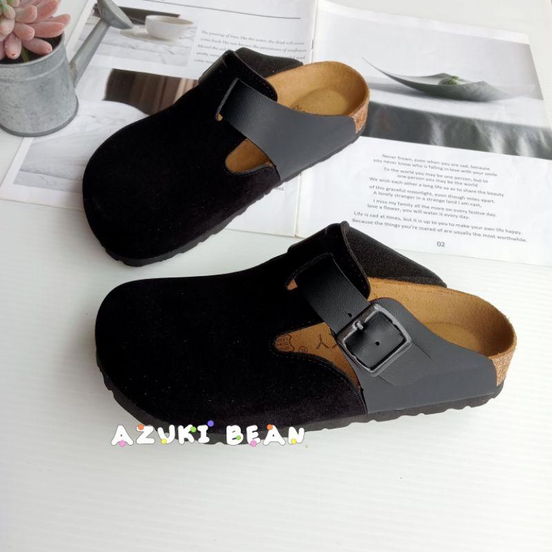 <紅豆是賣鞋的>女生黑皮拼黑絨穆勒鞋、🇹🇼製造優質百搭懶人鞋、中底牛皮吸汗+舒軟墊前包後空拖鞋-細節圖8