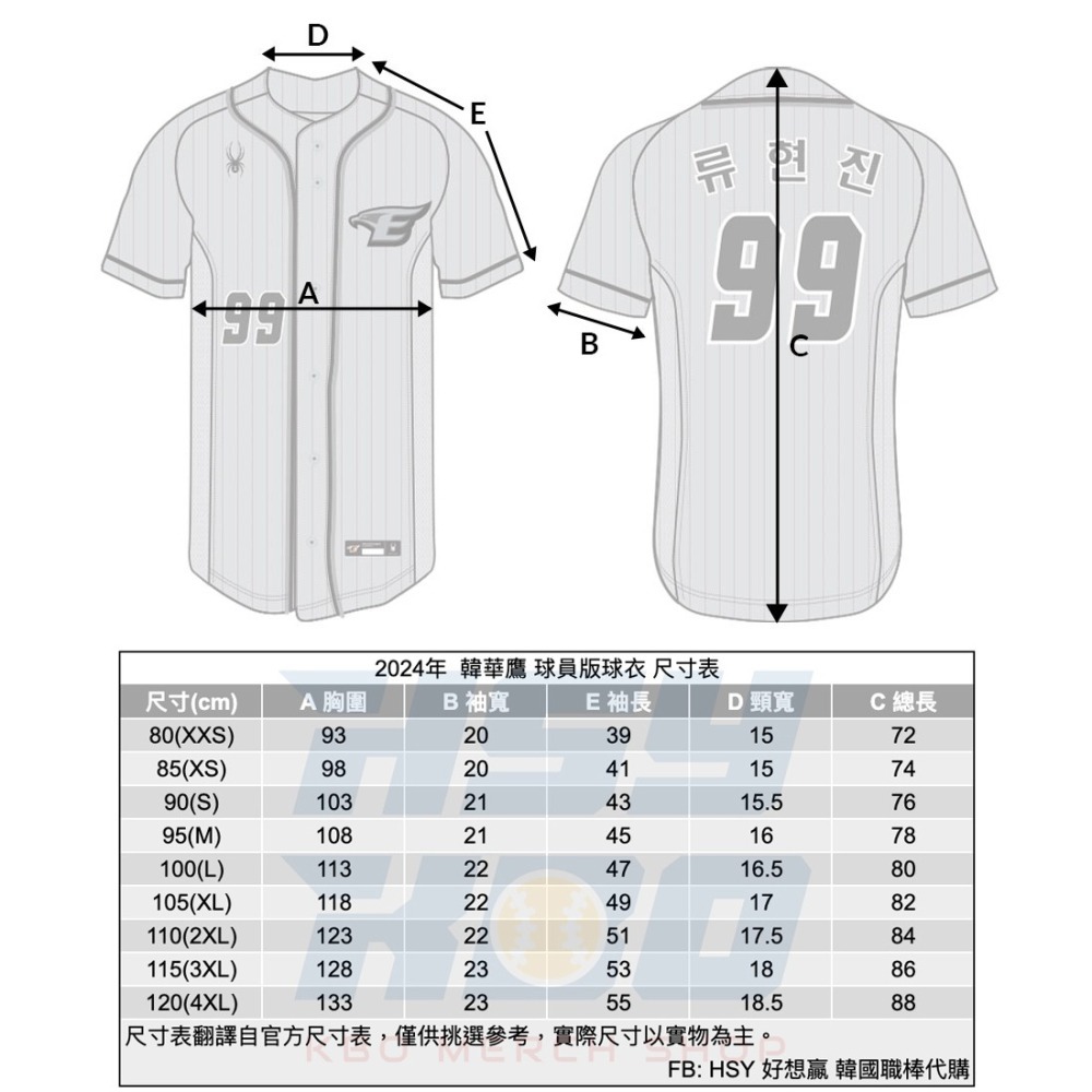 【代購】KBO 韓華鷹 2024年 客場黑/客場灰 球員版球衣 韓國職棒 柳賢振 文東珠 盧施煥 蔡恩成-細節圖8