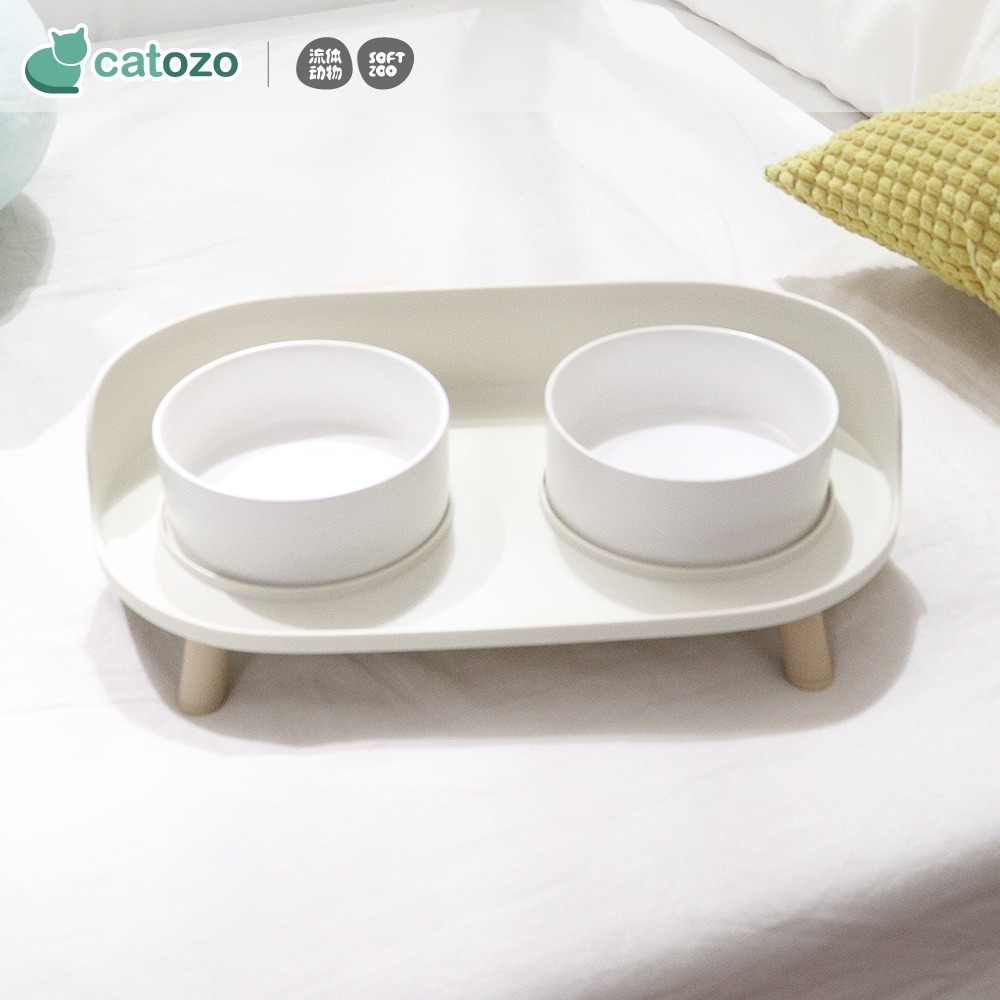 【Catozo】Soft Zoo 月半陶瓷雙碗（兩色可選）(餵食碗/寵物碗)-細節圖2