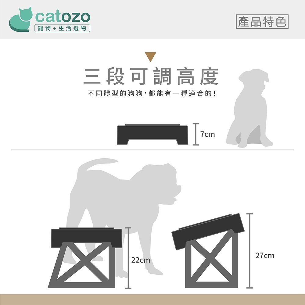 【Catozo】寵物可調節不鏽鋼雙碗架(狗餐桌 /狗碗架/ 狗碗加高)-細節圖6