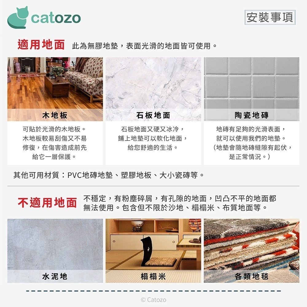 【Catozo】Catozo自黏拼接地墊/寵物地墊 深湖藍/岩石灰/青草綠/奶酪白 單色組 一組12片（寵物防滑地墊）-細節圖7