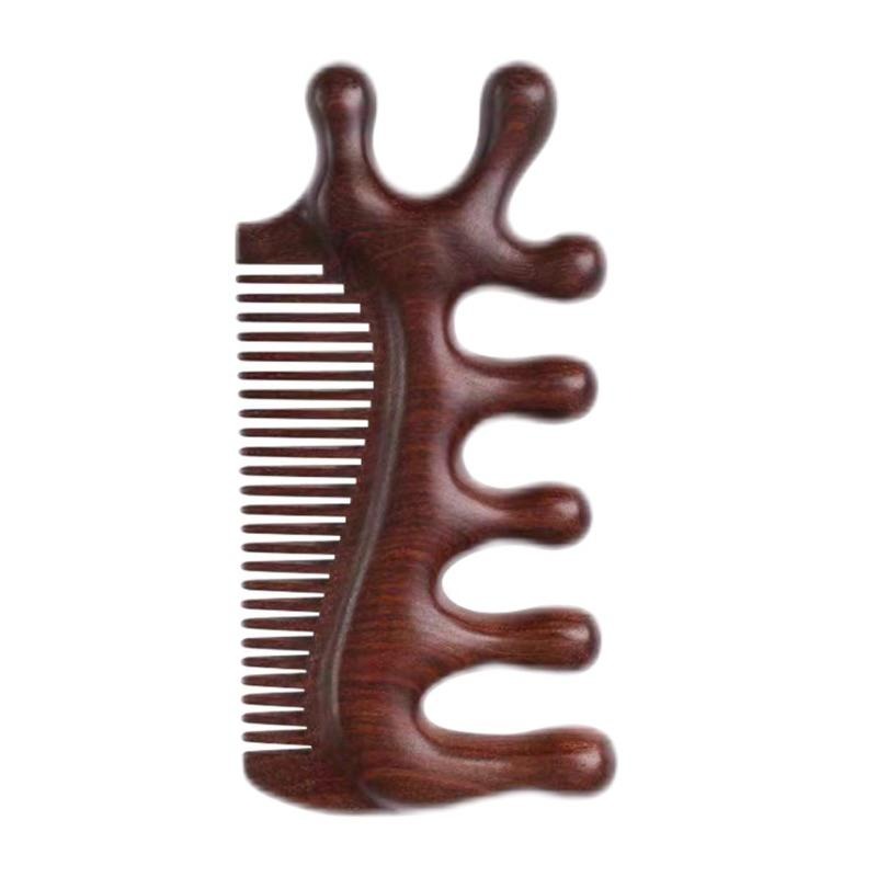 艾美莎莎💞現貨 多功能檀木梳 綠檀木寬齒按摩梳 綠木梳 綠檀木梳 經絡梳 頭部按摩 指壓按摩 綠檀木按摩梳 綠檀大齒梳-細節圖2