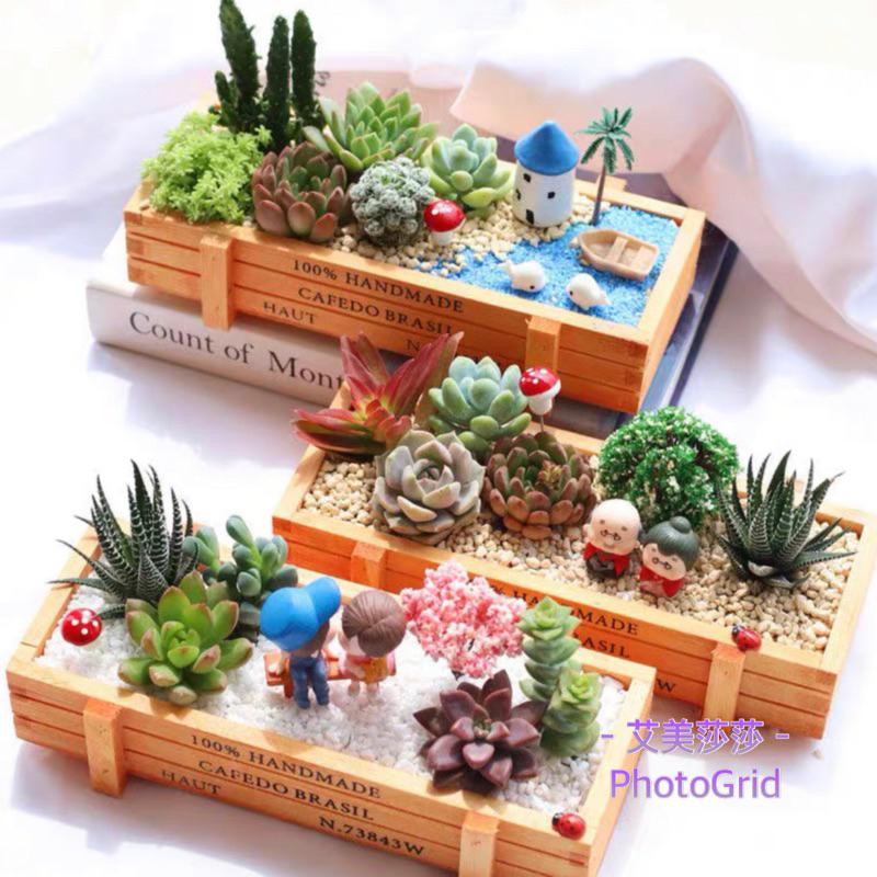 【艾美莎莎】現貨 多功能收納盒 做舊復古木盒 長方形木盒 復古木質收納盒 桌上小物收納 吧台收納盒 多肉花盆 盆栽微景觀-細節圖2