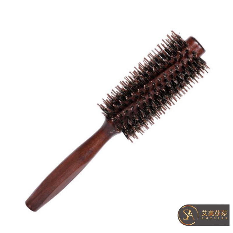 艾美莎莎（滿額送）圓梳 梳子 豬鬃毛梳 圓筒梳 捲髮梳 鬃毛梳 原木豬鬃梳 直紋斜梳 穴位經絡梳 豬鬃毛 捲髮滾梳 豬鬃-細節圖2