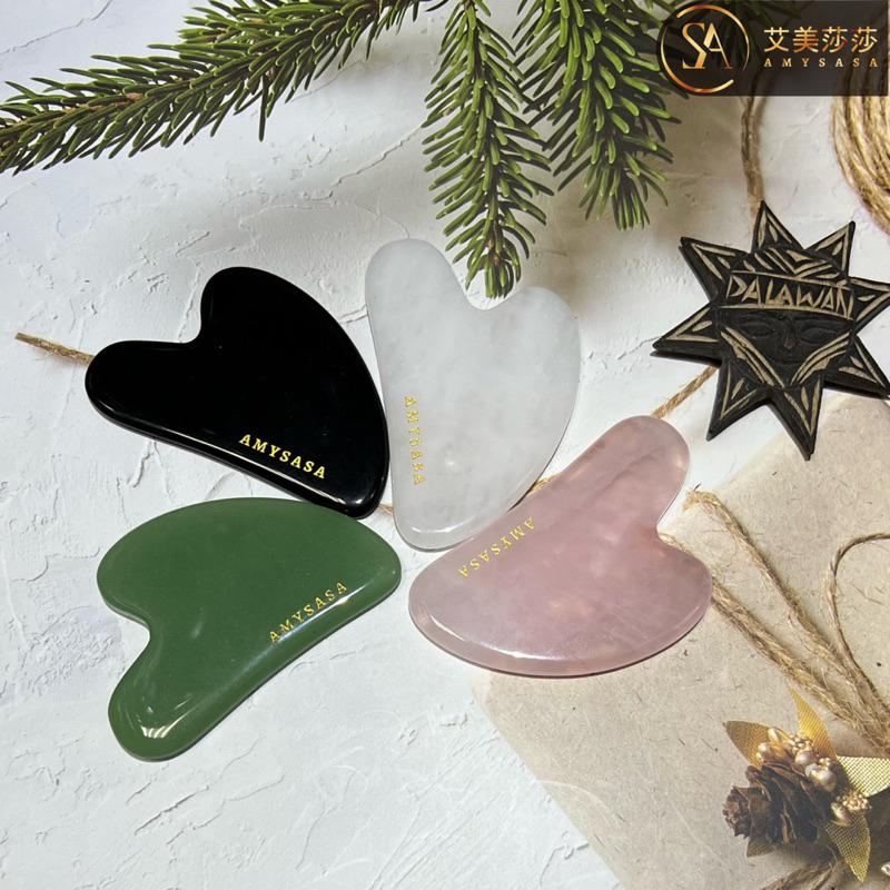 艾美莎莎（送A醇精華液+收納袋）特A貨 粉晶刮痧板 按摩器 心形刮痧板 眼臉心型按摩刮痧 刮痧棒 撥筋棒 水晶心形刮痧板-細節圖3