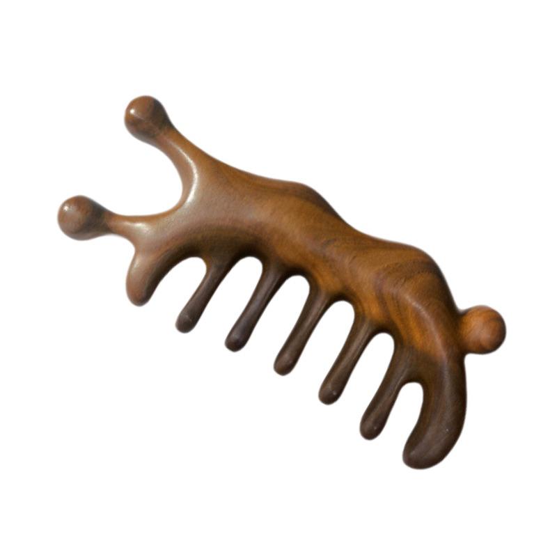 艾美莎莎（送A醇精華液）加厚加大 綠檀 檀木 按摩梳 頭部頭皮按摩器 綠檀梳子 按摩梳 頭皮按摩 原木梳 綠檀十齒按摩梳-細節圖2