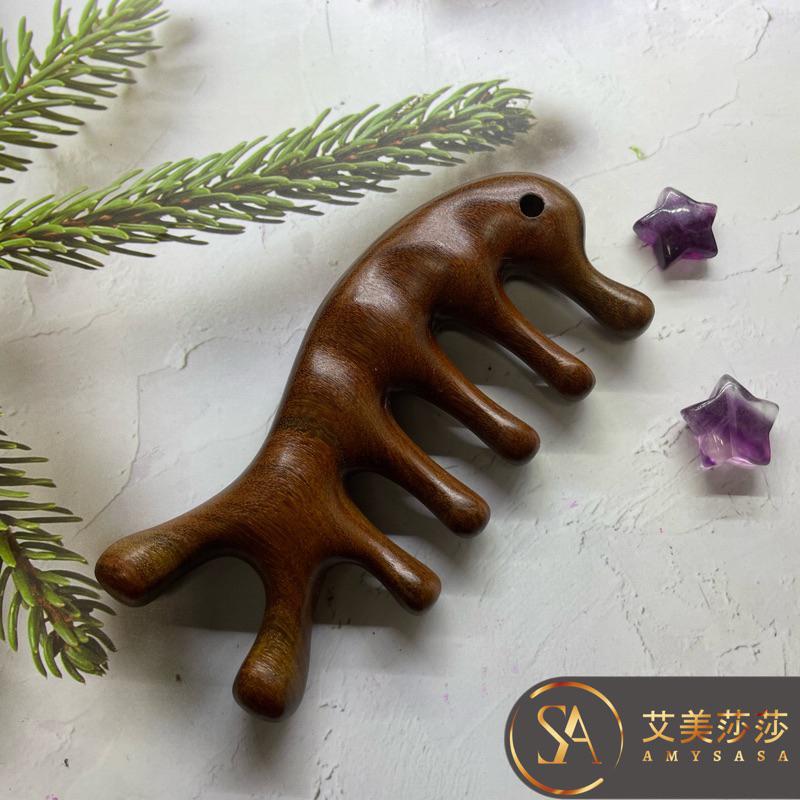 艾美莎莎💞現貨 小飛象按摩梳 檀木按摩梳 綠檀梳加厚按摩梳子 頭部放鬆舒壓按摩梳 經絡按摩梳 經絡梳 淋巴排毒經絡疏通-細節圖2