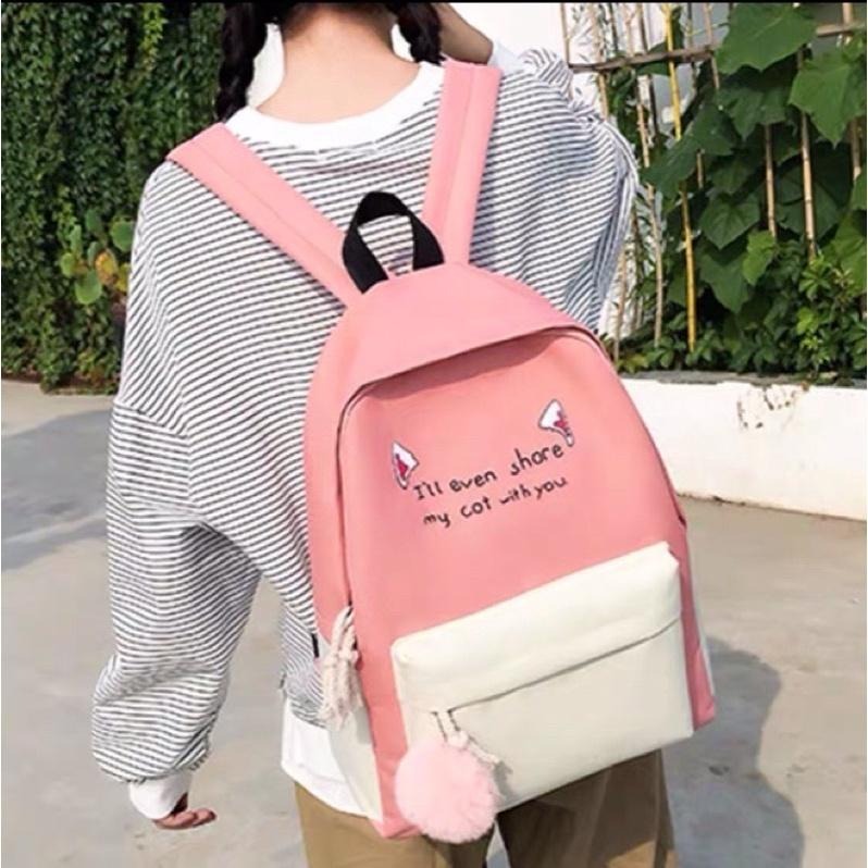 現貨 出清 4件套 書包❤️韓版學生潮女大容量帆布小學生書包小清新可愛雙肩包-細節圖4