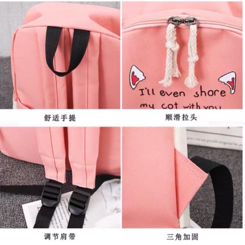 現貨 出清 4件套 書包❤️韓版學生潮女大容量帆布小學生書包小清新可愛雙肩包-細節圖5