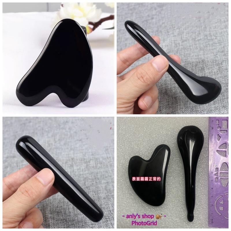 艾美莎莎（送A醇精華液）現貨 黑曜石 刮痧板按摩器 黑曜石刮痧板 眼臉心型按摩刮痧GuashaMassageTool-細節圖3