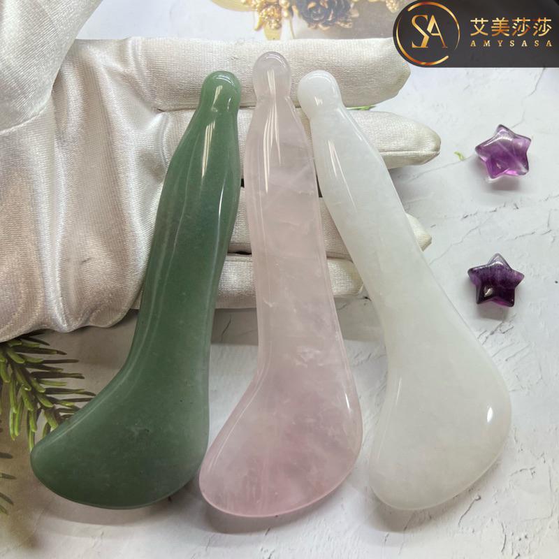 艾美莎莎（滿額送A醇精華液）天然粉晶刮痧板按摩器 水晶玉石大撥筋刀 眼臉面部 按摩刮痧GuashaMassageTool-細節圖2