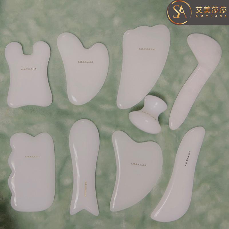 艾美莎莎（滿額送A醇精華液）白玉刮痧板 玉石刮痧板按摩器 水晶玉石眼臉 面部 按摩刮痧GuashaMassageTool-細節圖3