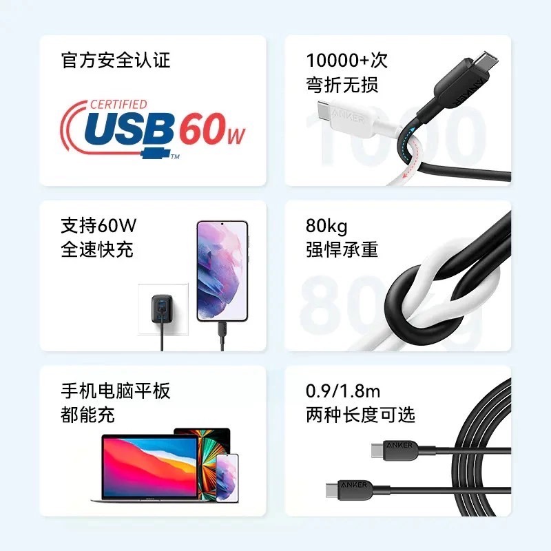 ANKER 安克 快充傳輸充電線 雙type C Iphone15可用-細節圖4