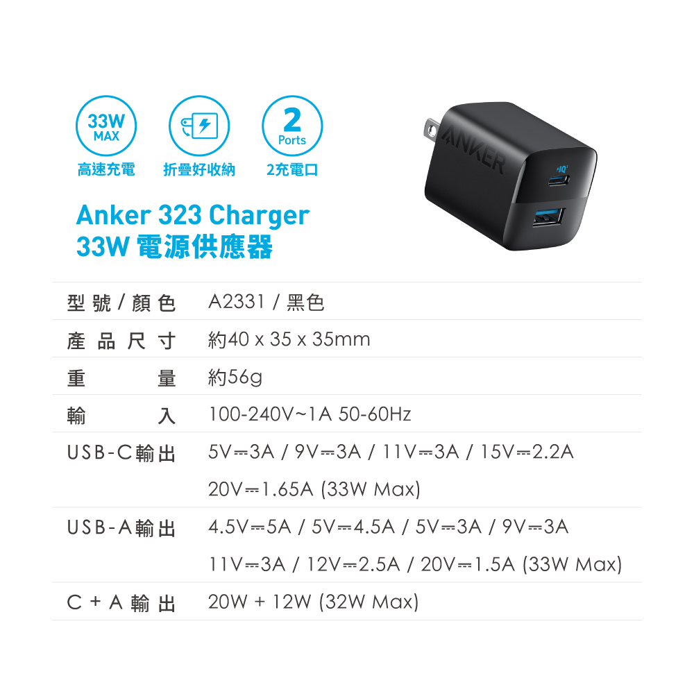 ANKER 安克 33W雙口充電頭 插頭-細節圖4